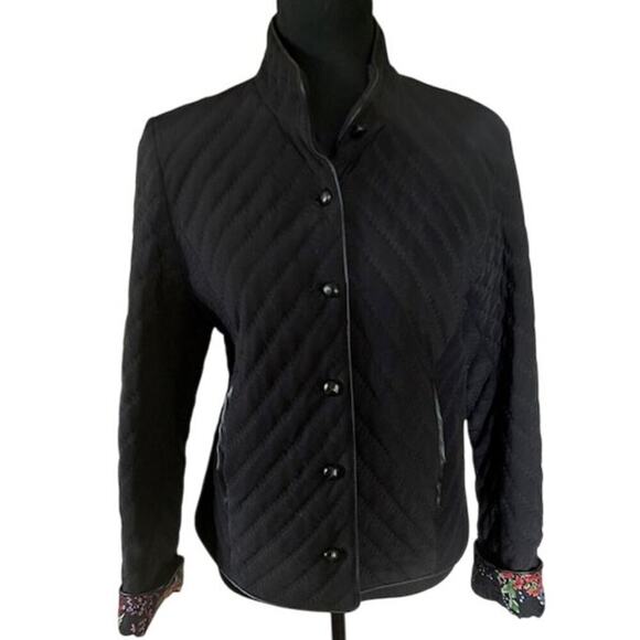 Bellagioseta Black Quilted Jacket Women’s Small Made in Italy Floral Lining - Picture 1 of 6